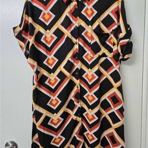 Geometric Patterned Button-Up Dress